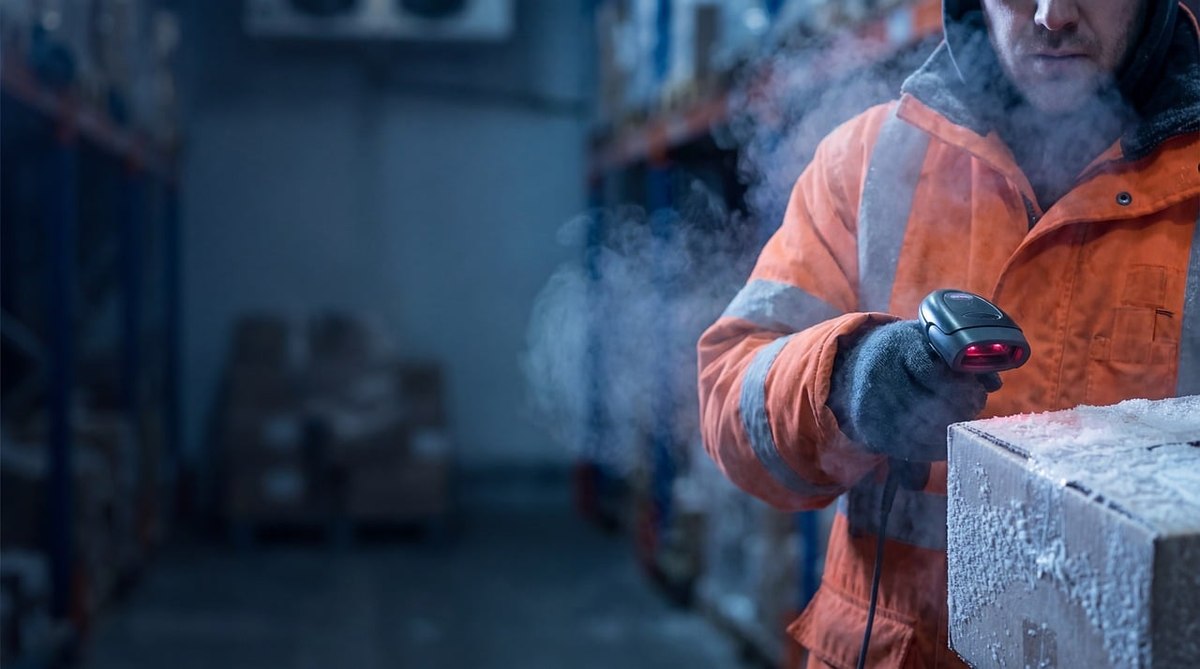 Un ouvrier en veste orange tient un appareil près d'une caisse, la vapeur s'échappe Un ouvrier en veste orange tient un appareil près d'une caisse, la vapeur s'échappe